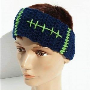 Football Ear Warmer Headband- Navy and Lime Green